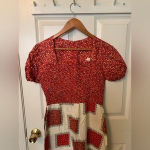 Vintage 1970s Floral and Patchwork Pattern Maxi Dress